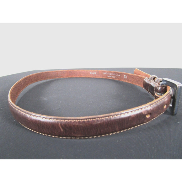 ANOTHER LINE Brown Leather Dark Silver Buckle Skinny Belt Women Sz S, 26"-30" - Picture 6 of 7